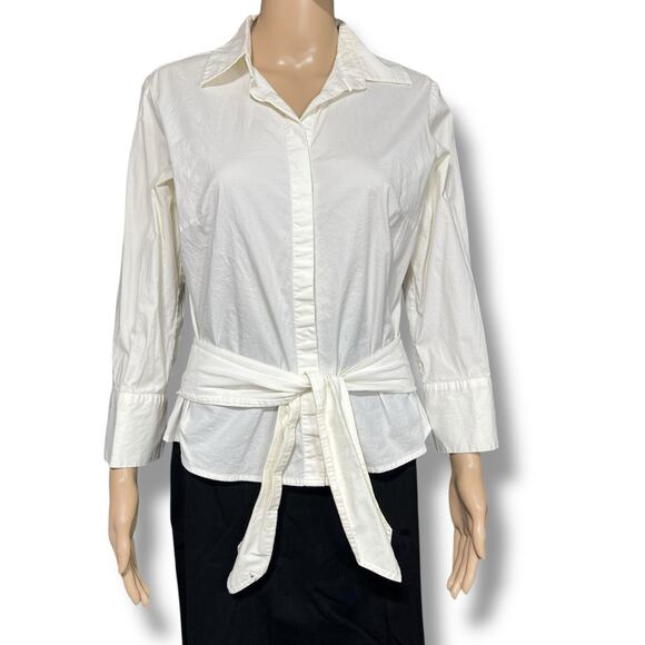 Coldwater Creek Womens Blouse Shirt Top Button Down Collared Off White Medium - Picture 1 of 12